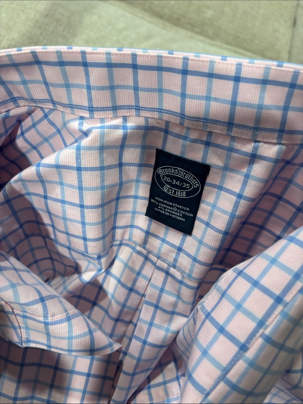 Brooks Brothers Light Pink with Blue Windowpane Dress Shirt